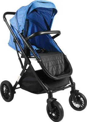 Produktbild von Kinderwagen Sportwagen Schwarz/Blau 106x56x80 cm bis 15 kg mit Liegefunktion, 5-Punkt-Gurt & schwenkbaren Vorderrädern