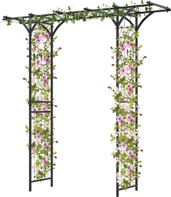 Produktbild von GOPLUS Rosenbogen aus Metall, 200 x 52 x 206 cm Gartenbogen mit Spalieren & erweitertem Dach, Torbogen Pergola Rankhilfe Hochzeitsbogen für Garten, Hochzeit & Party