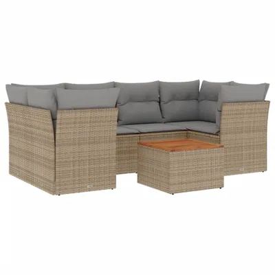 Produktbild von vidaXL 7-tlg. Garten-Sofagarnitur mit Kissen Beige Poly Rattan
