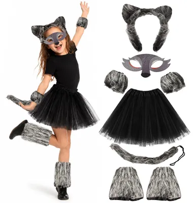 Productafbeelding van Wolfenpak voor meisjes, 6-delig, met wolfdetails, kostuum voor carnaval