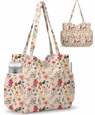 Zdjęcie produktu dla Duża damska torba plażowa - torba z cordu - 38,5 x 36 cm - torba z cordu - z zamkiem - dużo miejsca na ręcznik i krem do opalania - rozmiar XL