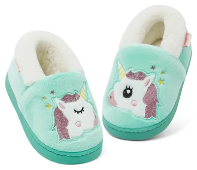 Productafbeelding van LACOFIA Winterhuispantoffels voor meisjes, warme pluche pantoffels voor peuters en kleuters, met een cartoonprint