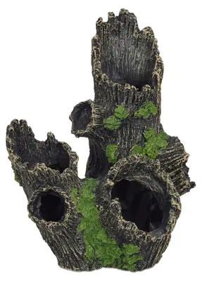 Produktbild von Aquariumdekoration Aquarium Höhle - Baumstamm mit Höhle - Kunstharz - 16,5 x 15,5 x 11 cm - Schwarz-Grün - Für Süß- und Salzwasseraquarien