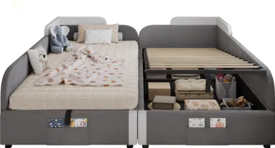 Produktbild von Polsterbett mit Stauraum und Lattenrost, 180x200 cm, Kombinationsbett, gepolsterter Kopfteil, Stauraumbett, Samt