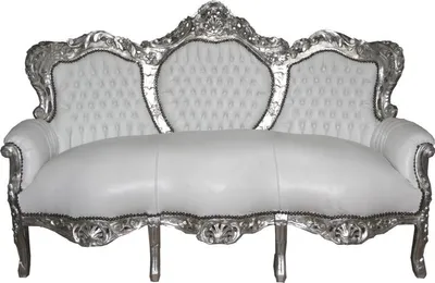 Produktbild von Casa Padrino Barock 3er Sofa King Weiß / Silber 184 x 81 x 125 cm - Luxus Wohnzimmer Möbel