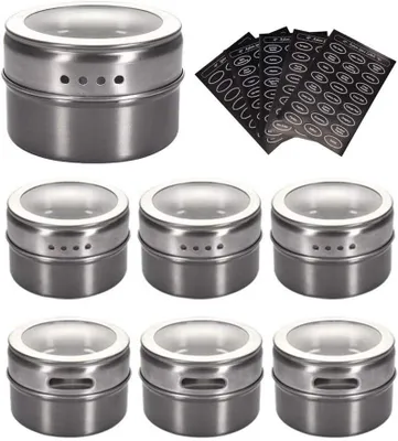 Produktbild von Gewürzregal Gewürzdosen aus Edelstahl, magnetische Gewürzdosen, magnetische Gewürzdosen für Kühlschrank (6 Stück, 120 Etiketten)