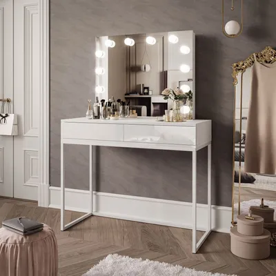 Produktbild von Schminktisch BLANCO LOFT ELITE mit Spiegel und Beleuchtung weiß Hochglanz