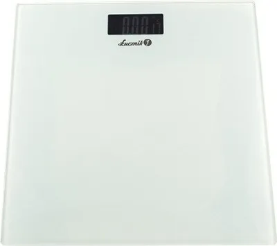 Zdjęcie produktu dla Elektroniczna waga łazienkowa ze szkła, smukła, z wyświetlaczem LCD, precyzyjna, zakres pomiaru do 150 kg, marka Lucznik