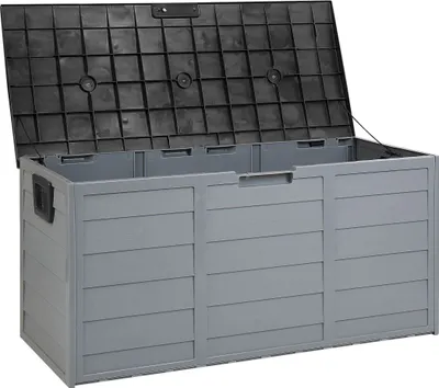 Produktbild von BELIANI Záhradný úložný box béžová čierna plast 112 x 50 cm s úchytkami na kolieskach krabica na náradie exteriér
