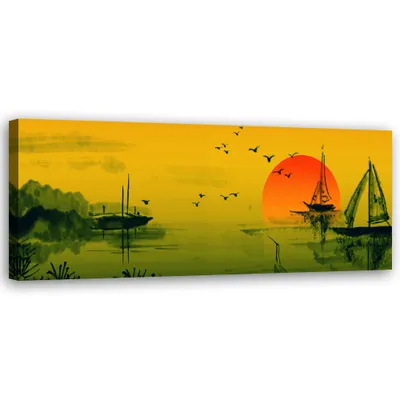 Produktbild von Leinwandbild Japanischer Sonnenuntergang 120x40 Feeby Gelb bild für die wand bereit zum aufhängen