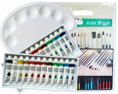 Produktbild von Acrylfarben Set 24 Farben 15 Pinsel Palette