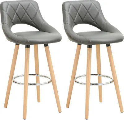 Produktbild von WOLTU Barhocker 2er Set mit Lehne Fußstütze, aus Kunstleder Holzgestell, Optimal Komfort, Grau