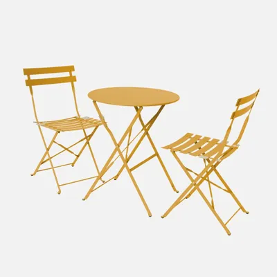 Immagine prodotto di Set tavolo da giardino bistrot pieghevole in acciaio con 2 sedie, Ø60cm, Ocra