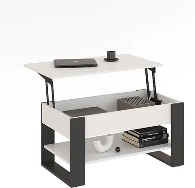 Imagen del producto de Mesa de centro con altura ajustable y espacio de almacenamiento
