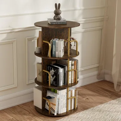 Immagine prodotto di Libreria girevole per bambini, in legno, color marrone, con 3 ripiani, dimensioni 47,5 x 47,5 x 94,8 cm