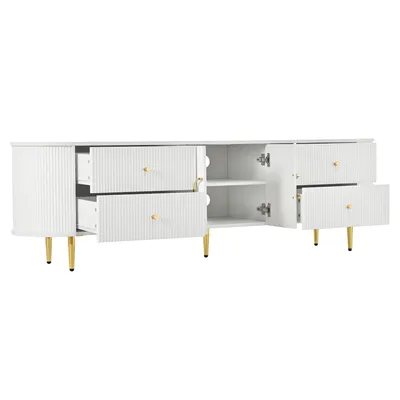Produktbild von Merax TV-Schrank mit 3D-Wellenstruktur, Modernes Lowboard mit Schubladen und Doppeltüren,Wohnzimmerschrank TV-Möbel aus MDF mit Kabeldurchlass, Weiß