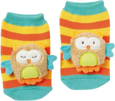 Produktbild von Rasselsocken Eule – Activity-Babysöckchen mit Tier-Köpfchen zum Greifen, Rasseln, Strampeln & Geräusche erzeugen - Lernspielzeug für Babys von 0-12 Monaten