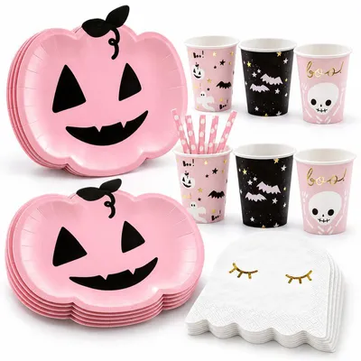 Produktbild von Halloween Party Set 68 tlg. für 12 Kinder Kürbis / Geist Deko
