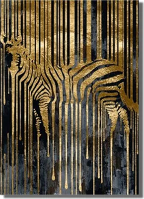 Produktbild von TPFLiving Kunstdruck LW-735 (OHNE RAHMEN) Poster - Leinwand - Wandbild - Hochauflösender Giclée-Druck, langlebig und hochwertig - Abstraktes Zebra in Gold und Schwarz - Größe: 60x90cm