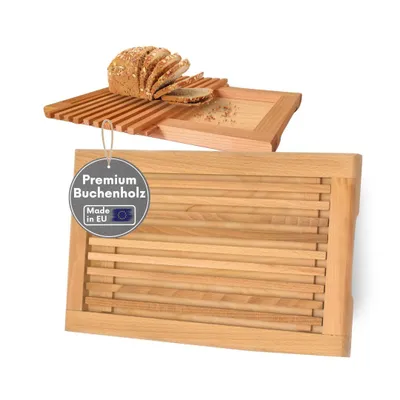 Image de TOPANBIETER 999 Planche à pain avec grille à miettes & poignées encastrées en bois de hêtre huilé - 40x25 cm, planche à servir - robuste & durable