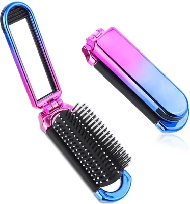Produktbild von Mini Reise Haarbürste faltbar mit Spiegel Nylonborsten für Frauen Männer