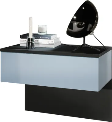 Produktbild von Vladon Nachttisch Sleep,  Germany, Nachttischschrank mit Schublade zur Wandmontage, Schwarz matt/Denim matt (60 x 46 x 35 cm)