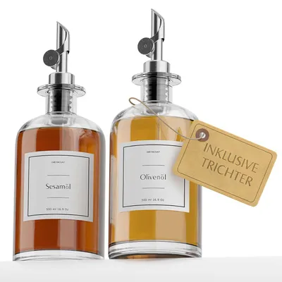 Öldispenserset 2er Set 500 ml Glasflaschen mit Ausgießer