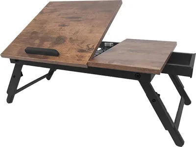 Zdjęcie produktu dla Relaxdays – stolik pod laptopa do łóżka i kanapy, składany stolik do łóżka, bambusowy, z regulacją wysokości, stolik do łóżka, ciemnobrązowy/czarny