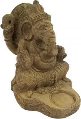 Productafbeelding van Famanu Ganesh-beeldje van steen met kaarsenhouder - 23 cm