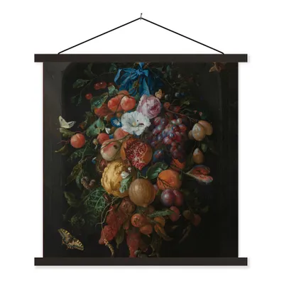 Produktbild von MuchoWow® Textilposter Früchte und Blumen - Gemälde von Jan Davidsz. de Heem 120x120 cm mit schwarzem Rahmen - Aufhängungsset