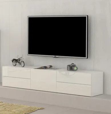 Produktbild von TV-Lowboard Fernsehtisch Wohnzimmerschrank Unterschrank HiFi "Mercogliano III" Weiß Hochglanz