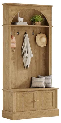 Immagine prodotto di Appendiabiti con panchina e mobiletto per scarpe, 83x35x180 cm, colore marrone, stile rustico