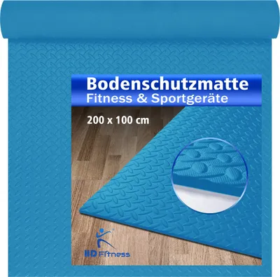 Produktbild von HD Fitness EVA Unterlegmatte 200x100cm, Stärke 0.7cm - Blau - Schutzmatte für Fitnessgeräte Rudergerät rutschfest und schalldämmend