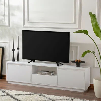 Image de Morrigan - Meuble TV, 160x30x42h cm Blanc, une étagère