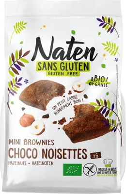 CIASTKA BROWNIES Z CZEKOLADĄ I ORZECHAMI LASKOWYMI BEZGLUTENOWE BIO 170 g - NATEN