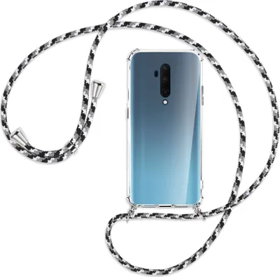 Produktbild von Handykette Backcover-Schutzhülle mit Band (Metall silberfarben) für OnePlus 7T Pro - schwarz/grau/weiß