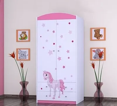 Image de BDW Armoire, 2 portes, 2 tiroirs, penderie, 180x90 cm, rose
