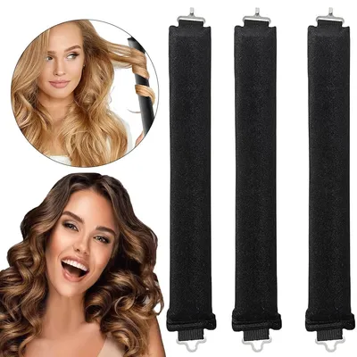 Produktbild von Flanell-Kissen-Lockenwickler – 12er-Pack weiche Lockenwickler, flexible Lockenwickler ohne Hitze, für alle Haartypen geeignet (Schwarz)