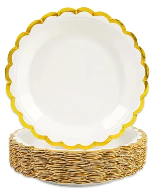 50 Papierborten 18 cm Weiß-Gold mit Goldrand Einweg