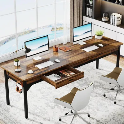 Produktbild von Doppelschreibtisch 200 x 60 x 82 cm mit 2 Schubladen, rustikales Braun