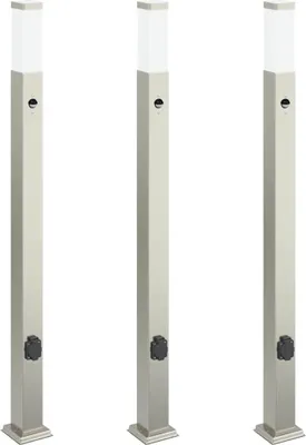 Produktbild von vidaXL Pollerleuchten mit Sensor&Steckdose 3 Stk. 110 cm Edelstahl IP44