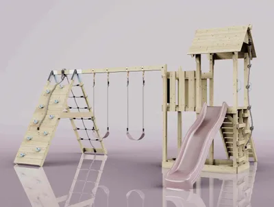 Produktbild von OutdoorToys Spielturm Roskilde aus Holz in Rosa Kinderschaukel