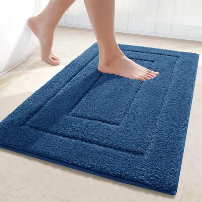 Produktbild von Badezimmerteppich Mikrofaser Marine Blau 40x60 cm rutschfest maschinenwaschbar