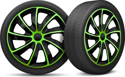 Produktbild von Auto Radkappen Radzierblenden 4er Set passend für alle Stahlfelgen - einstellbarer Sicherungsring - 15 Zoll - Schwarz Grün