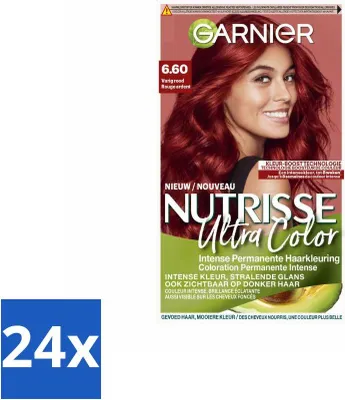 Imagen del producto de Garnier – Nutrisse Ultra Color 6.60 – Tinte para el cabello – Rojo intenso – Acondicionador – Coloración permanente – Pack ahorro – 24 unidades