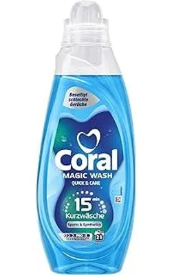 Produktbild von Coral Magic Wash Quick & Care Waschmittel Sports & Synthetics Flüssigwaschmittel für 15 Minuten Kurzwäsche mit PRO-S Technologie 21 WL