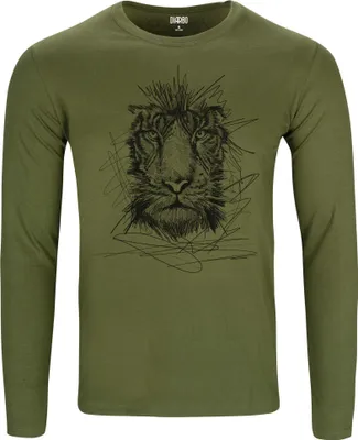 Produktbild von Herren Warm, Langarm-T-Shirt mit Druck Skizze eines Tigerkopfes Grün Gr.XXL