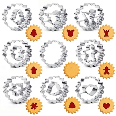 Image de Ensemble de 9 emporte-pièces en acier inoxydable, idéal pour Noël, pour réaliser de petits biscuits et décorations de gâteaux