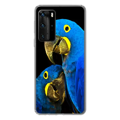 Produktbild von MuchoWow® Handyhülle Schutzhülle Hülle für Huawei P40 Pro Papagei - Vogel - Federn - Blau Silikon Softcase Handy Hülle - Schutz