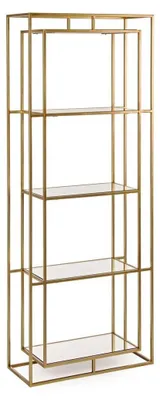 Produktbild von Bücherregal Elenor 68x28x172,5cm Stahlgestell Gold mit 4 Regalböden aus Glas